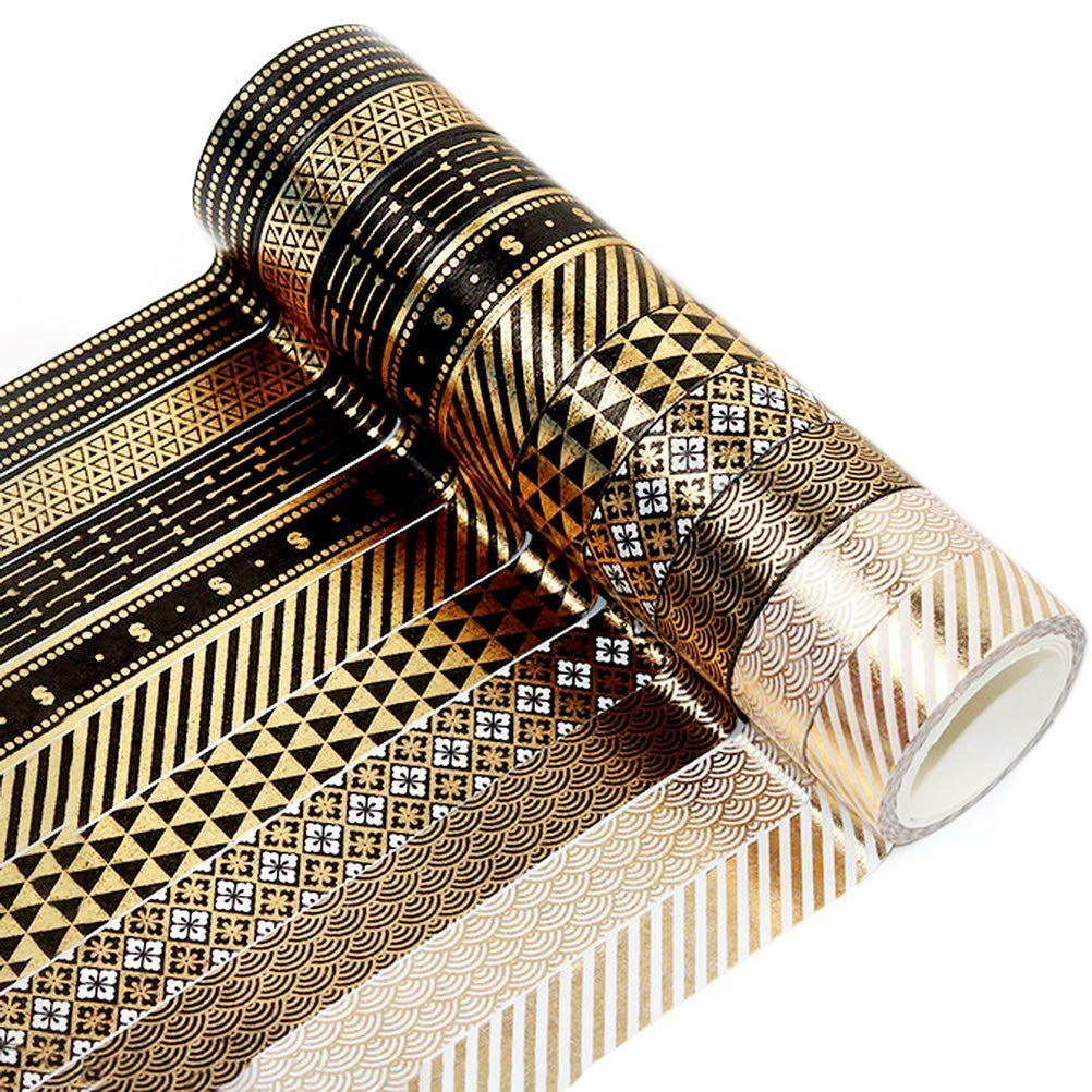 ELEPHANTBOAT 10 Rolls Washi Tape, Gold Foil Washi Tape for Scrapbooking DIY Craft Decorative(15mm*5M) ELEPHANTBOAT 10 Rolls Washi Tape, Gold Foil Washi Tape for Scrapbooking DIY Craft Decorative(15mm*5M)